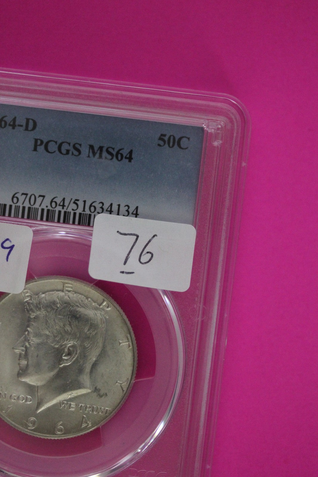 1964 D MS 64 John Kennedy Half Dollar PCGS Certified Authentic Genuine Slab 76
