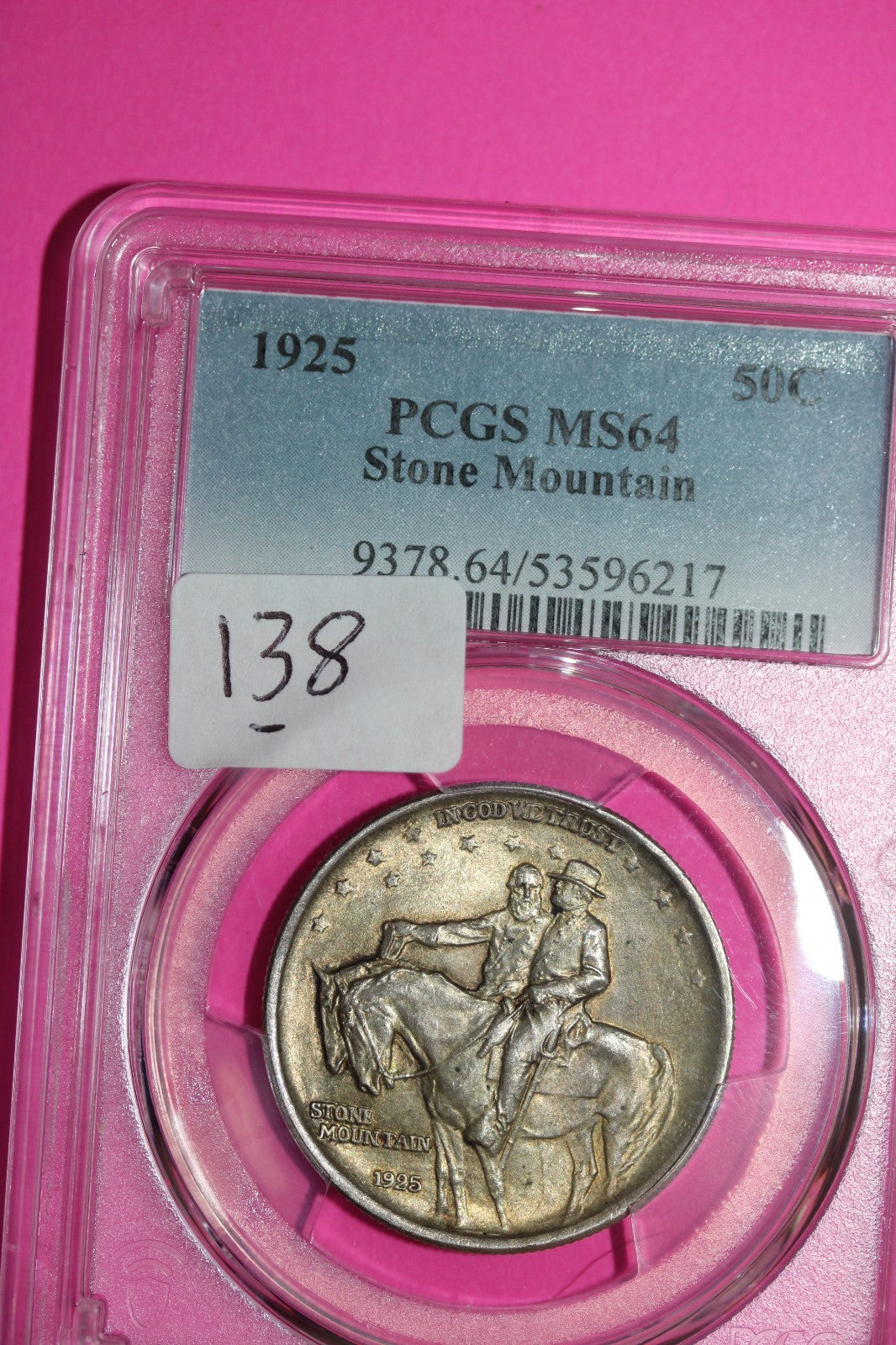 1925 MS 64 Stone Mountain Commemorative Silver Half Dollar PCGS Graded Slab 138