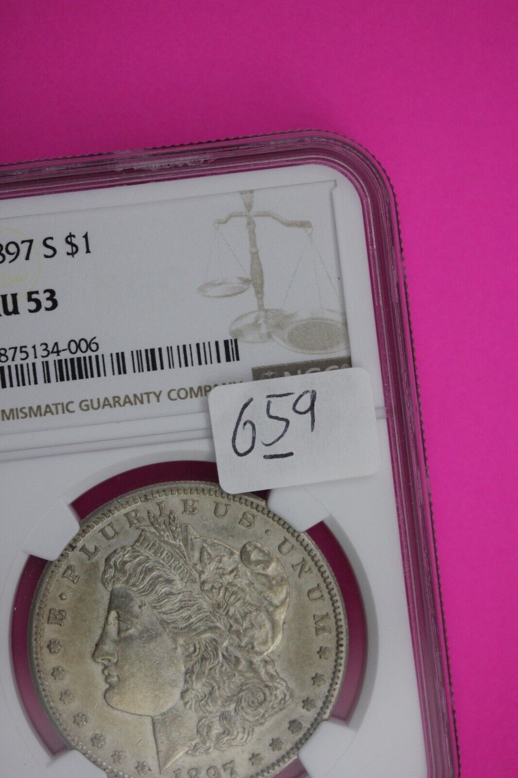 1897 S AU 53 Liberty Morgan Silver Dollar NGC Certified Graded Authentic 659