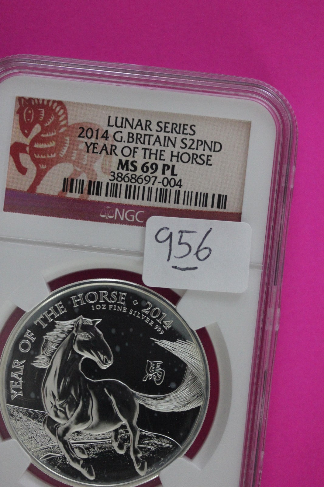 2014 MS 69 PL Year Of The Horse Great Britain Silver 2 Pounds NGC Certified 956