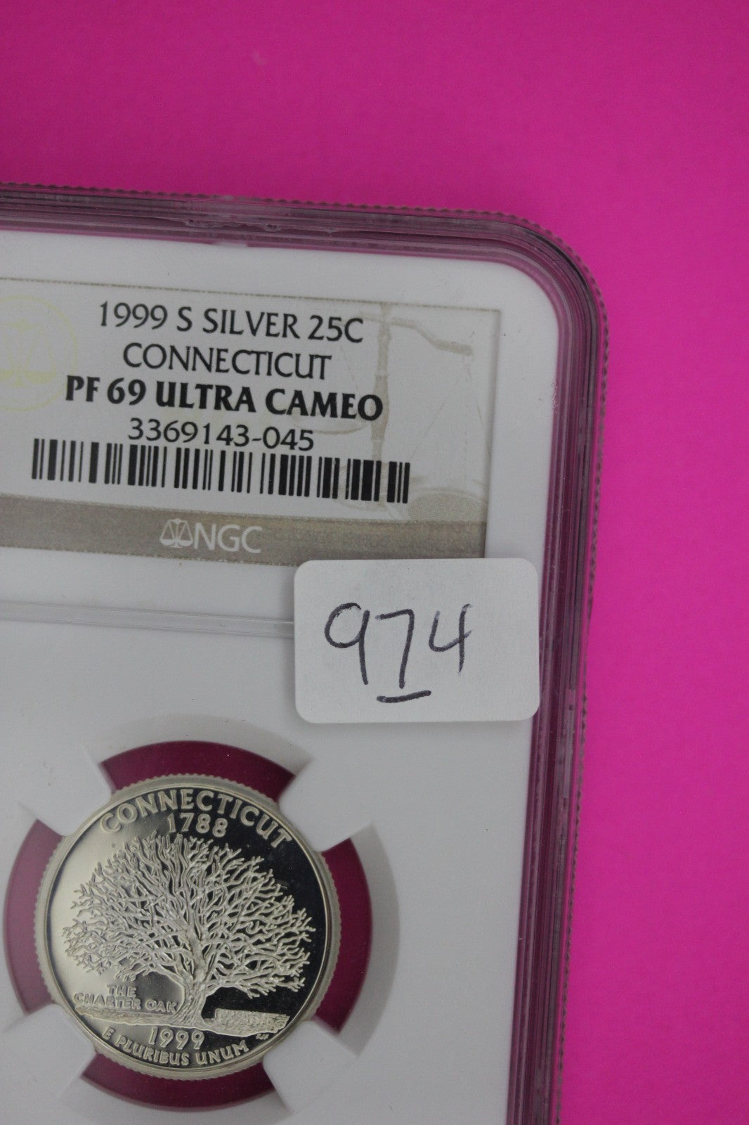 1999 S PF 69 Connecticut Silver State Quarter NGC Certified Authentic Slab 974