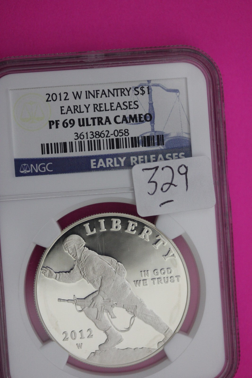 2012 W PF 69 Proof Infantry Commemorative Silver Dollar NGC Certified Slab 329