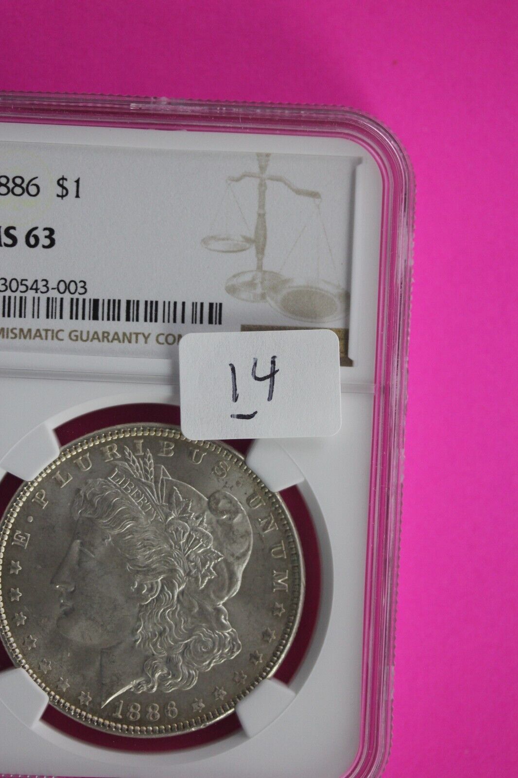 1886 P MS 63 Liberty Morgan Silver Dollar NGC Certified Graded Authentic Slab 14
