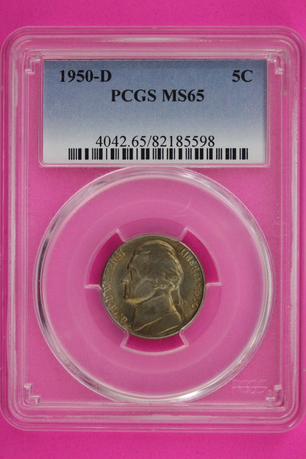 1950 D MS 65 Thomas Jefferson Nickel PCGS Certified Graded Authentic Slab 1344