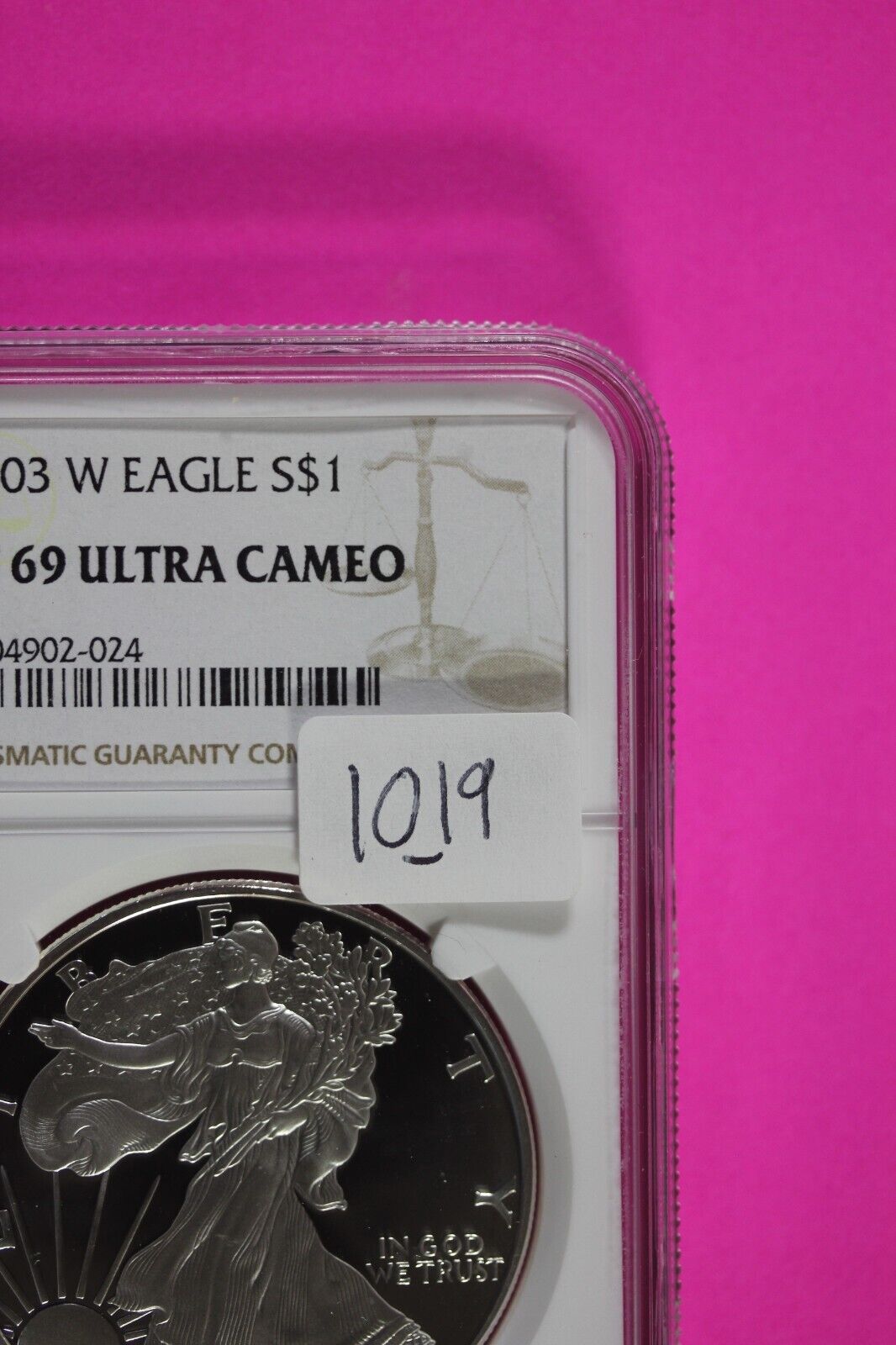 2003 W PF 69 Silver American Eagle Deep Cameo Authentic Proof Coin NGC Slab 1019