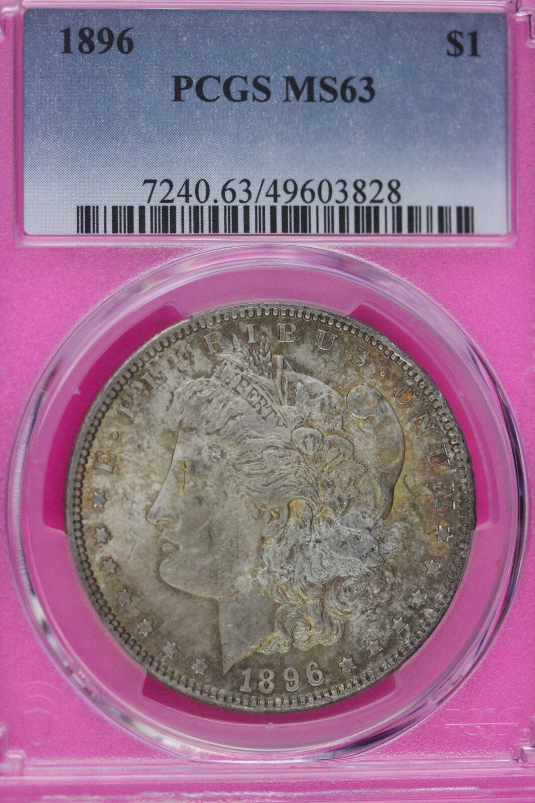 Toned 1896 P MS 63 Morgan Liberty Silver Dollar PCGS Certified Slab 28