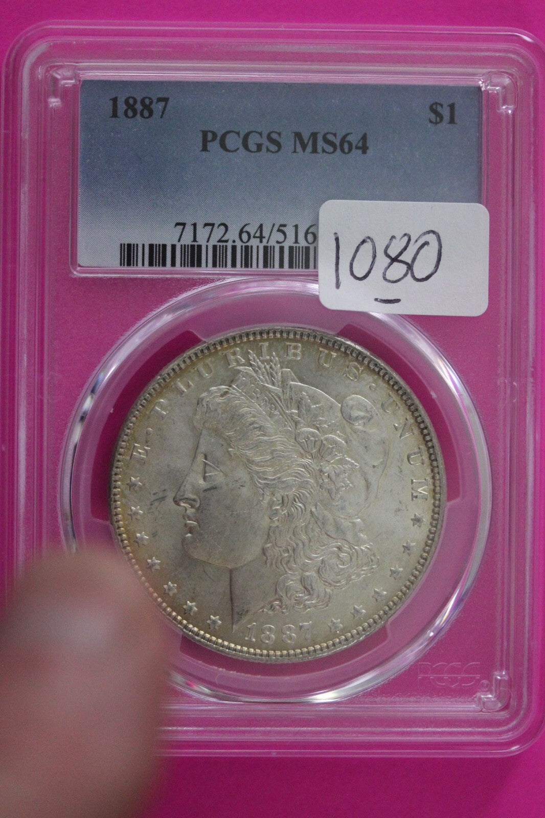 Toned 1887 P MS 64 Liberty Morgan Silver Dollar PCGS Certified Graded Slab 1080