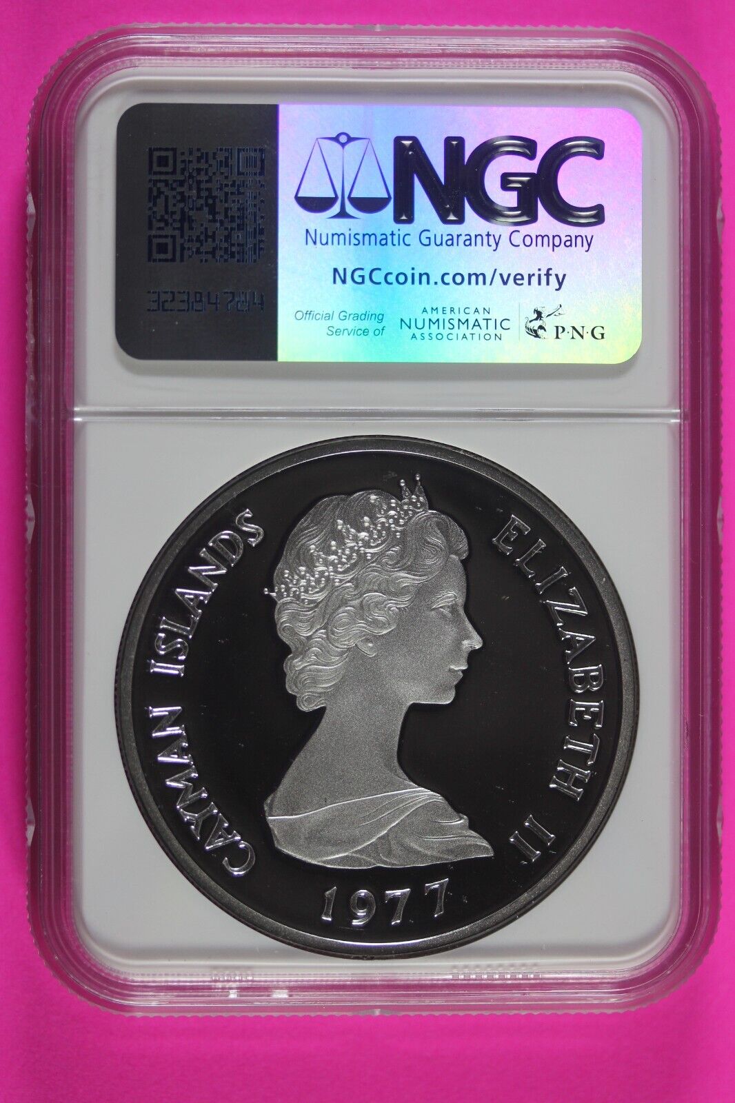 1977 PF 68 Cayman Islands Anne $25 Dollars Silver Coin NGC Graded Authentic 534