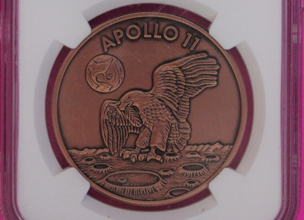 2019 Apollo 11 50th Gem BU Anniv Robbins Restrike 1 OZ Copper Medal NGC 974