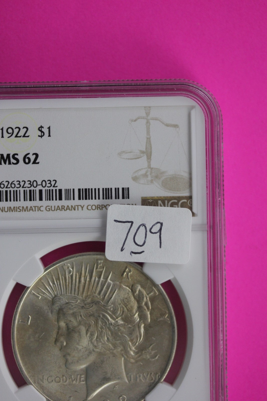 1922 P MS 62 Liberty Peace Silver Dollar NGC Certified Authentic Graded Slab 709