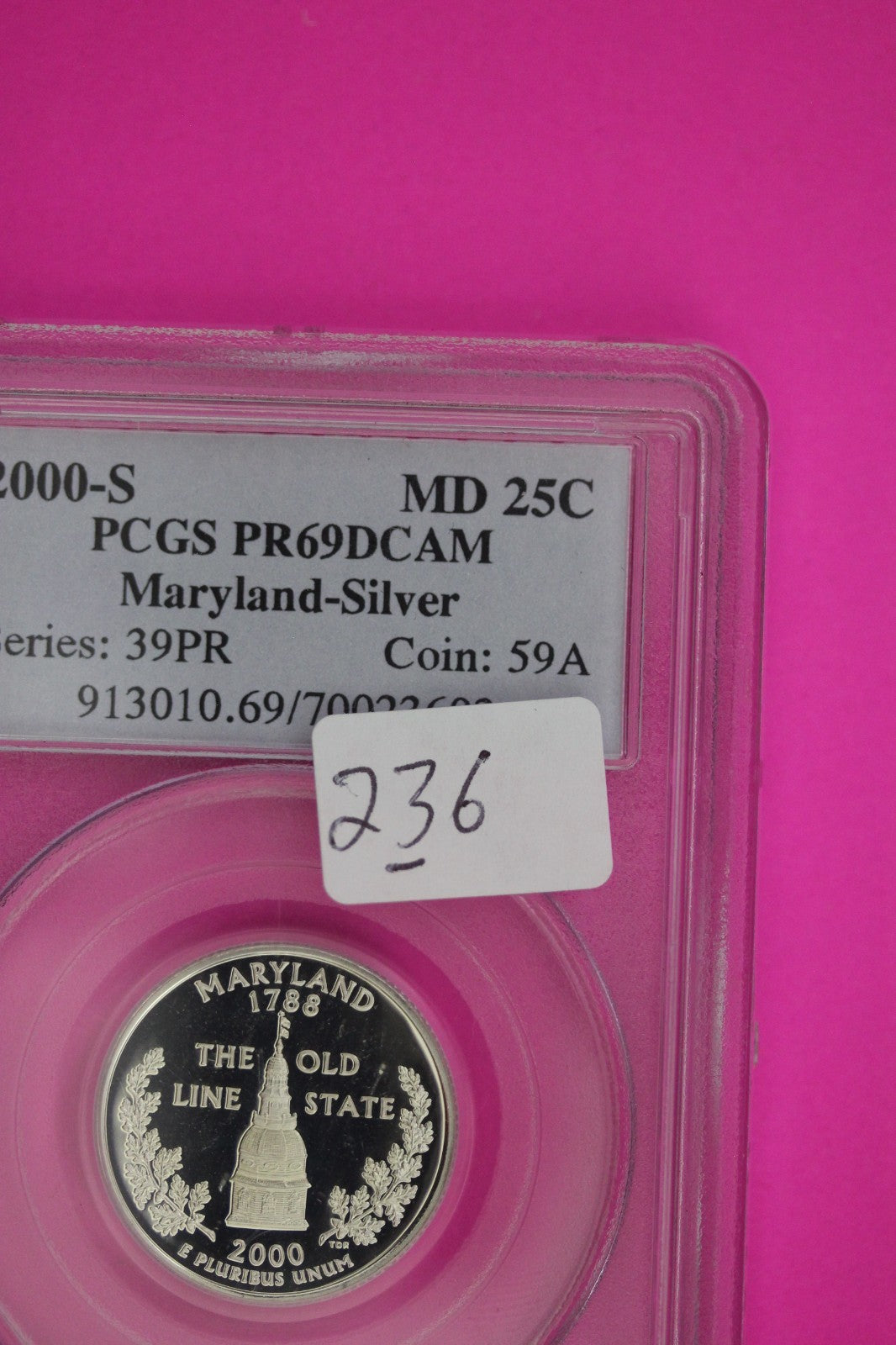 1999 S PF 69 Maryland Silver State Quarter PCGS Certified Authentic Slab 236
