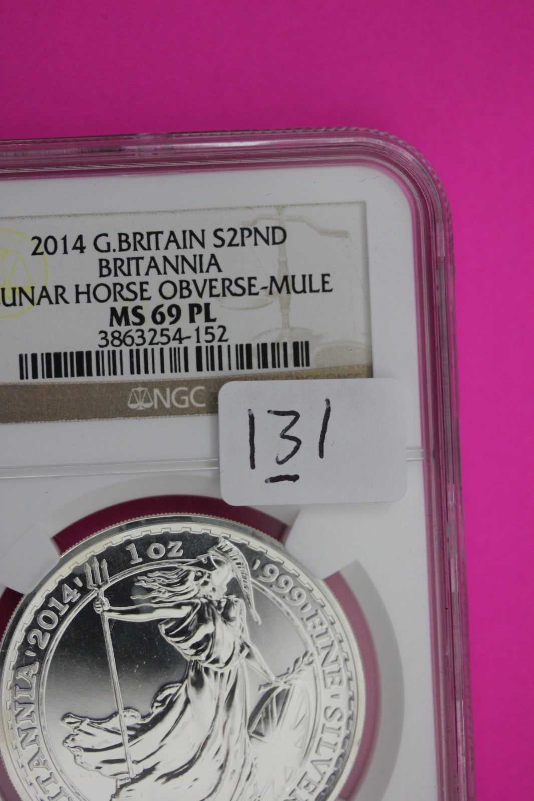 2014 MS 69 PL Great Britain £2 Britannia Lunar Horse NGC Graded Slab 131