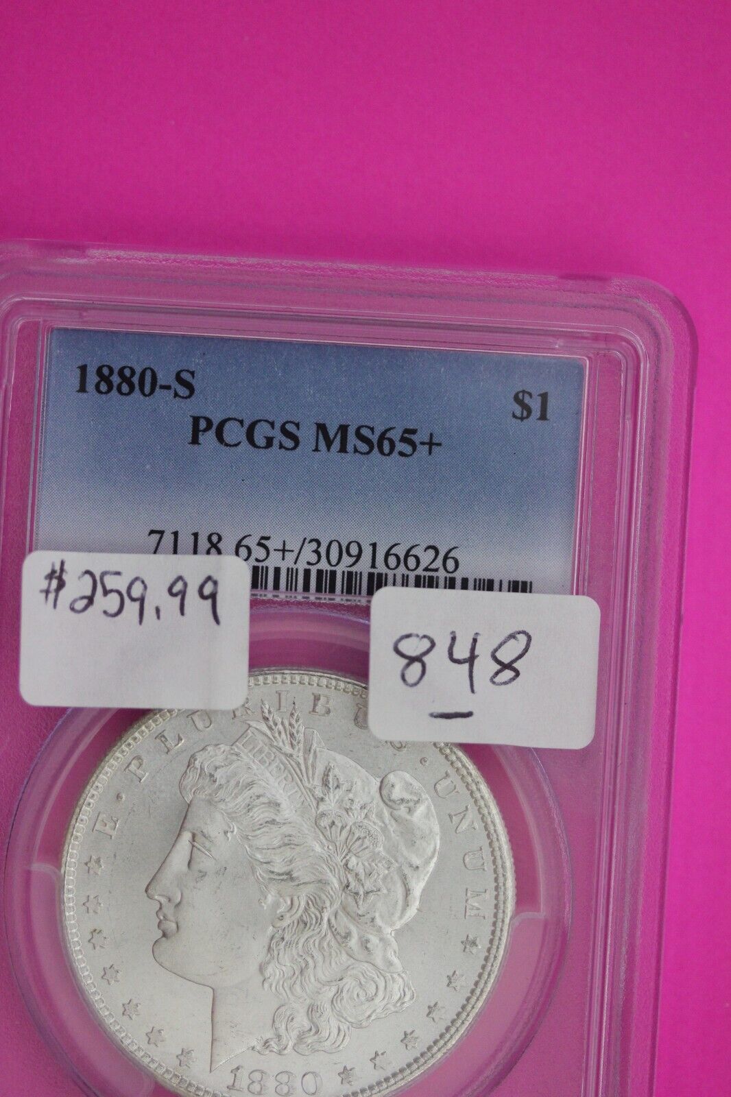 1880 S MS 65+ Liberty Morgan Silver Dollar PCGS Certified Authentic Slab 848
