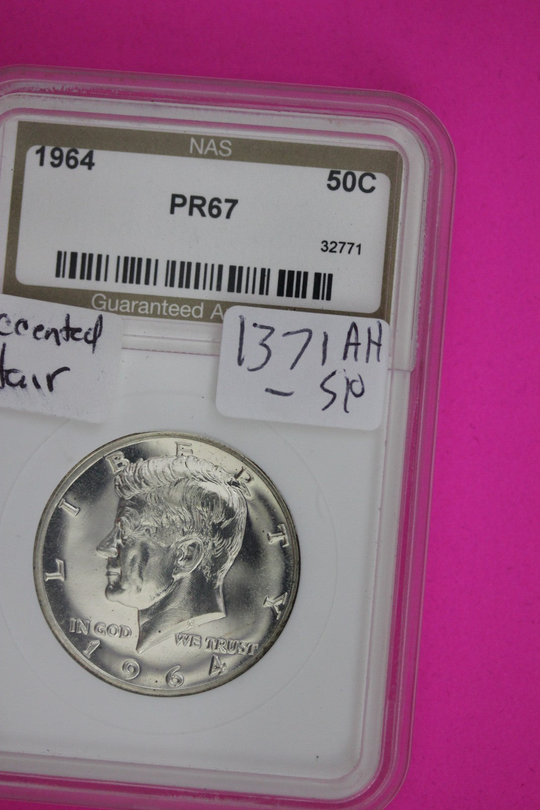 Accented Hair ?? 1964 Proof John F Kennedy Silver Half Dollar Spot Slab 1371