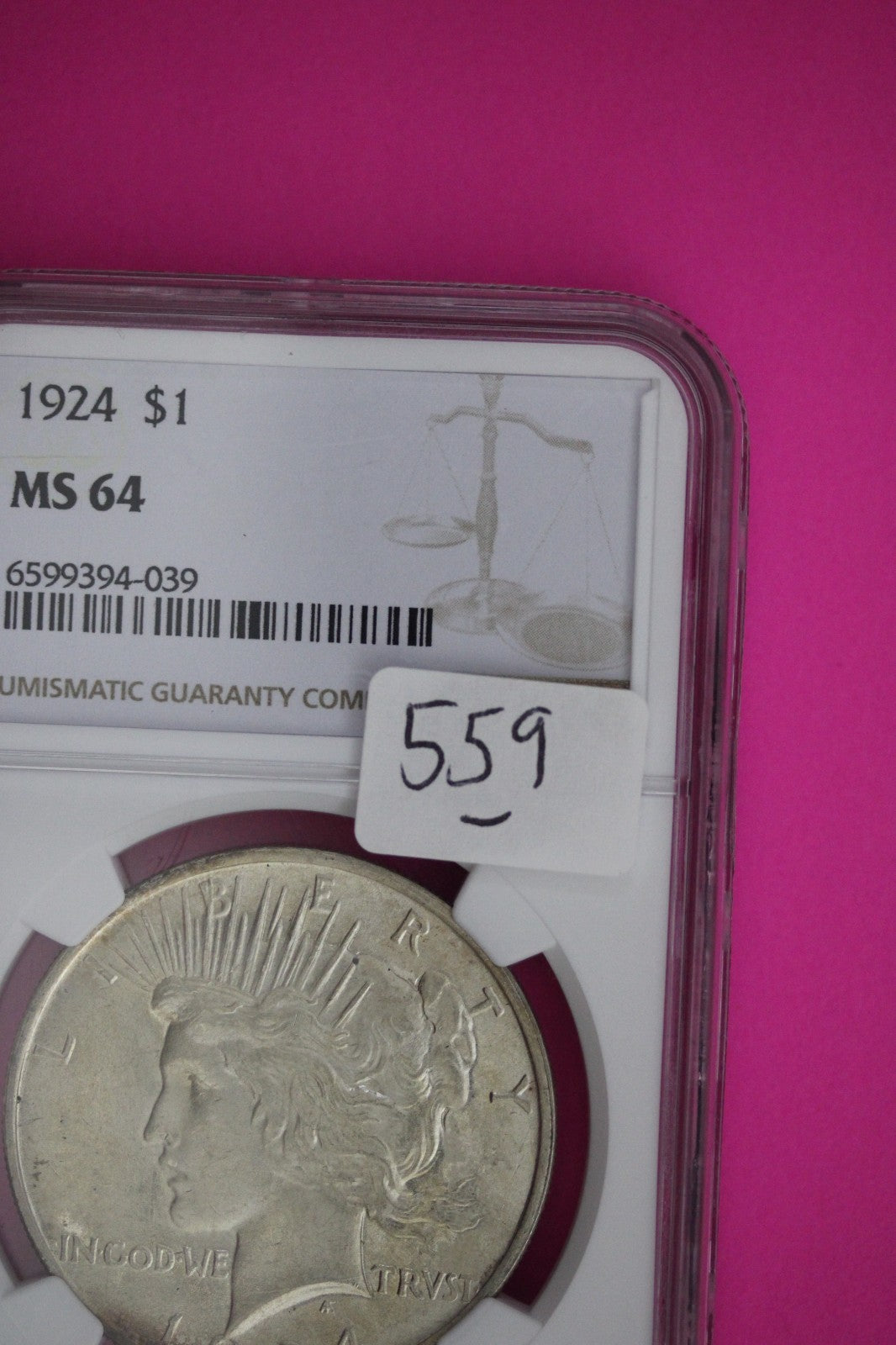 1924 P MS 64 Liberty Peace Silver Dollar NGC Certified Graded Authentic 559