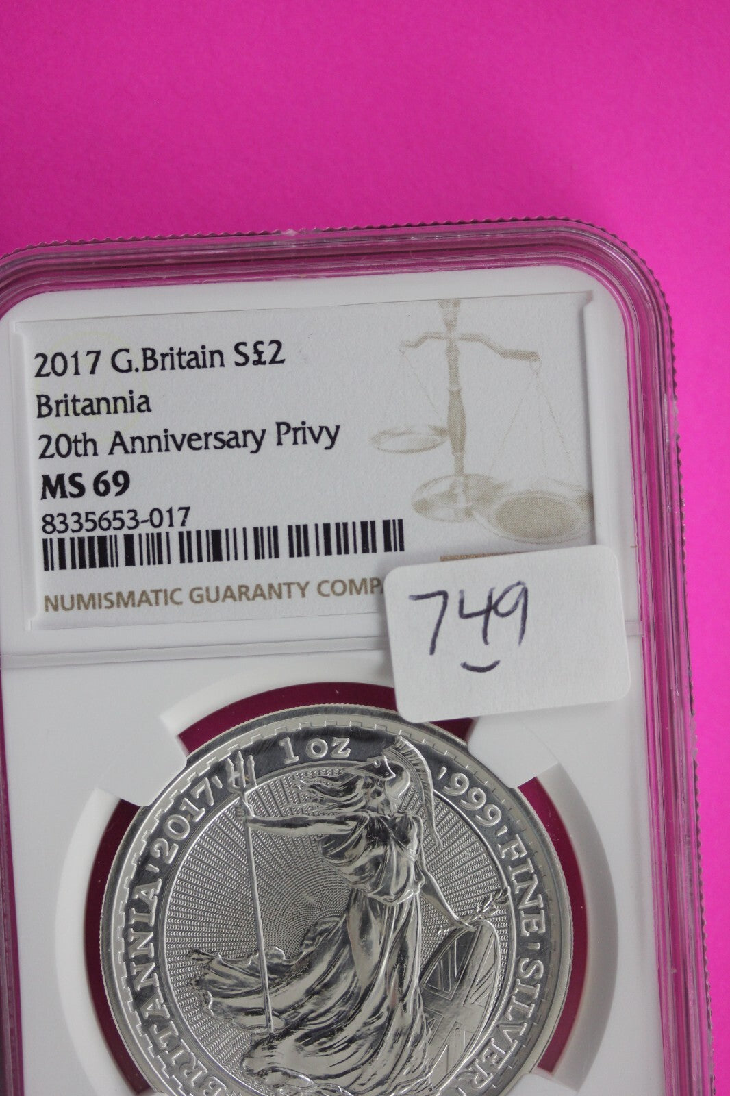 2017 MS 69 Great Britain £2 Britannia 20th Anniversary Privy NGC Graded Slab 749