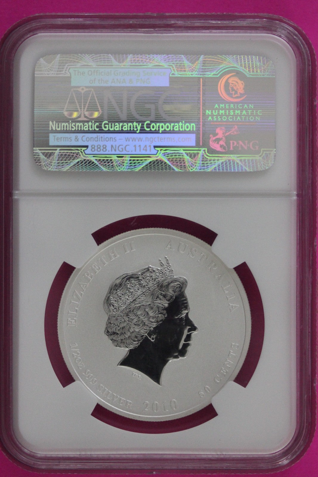 2010 P MS 68 Colorized Australia Year Of The Tiger 50 Cents Silver Coin NGC 950
