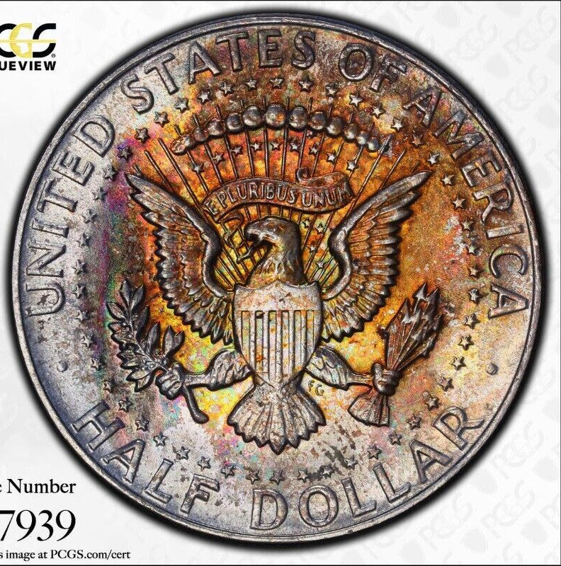 Trueview Rainbow TONED 1964 P MS 65 John Kennedy Half Dollar PCGS Graded OCE 62