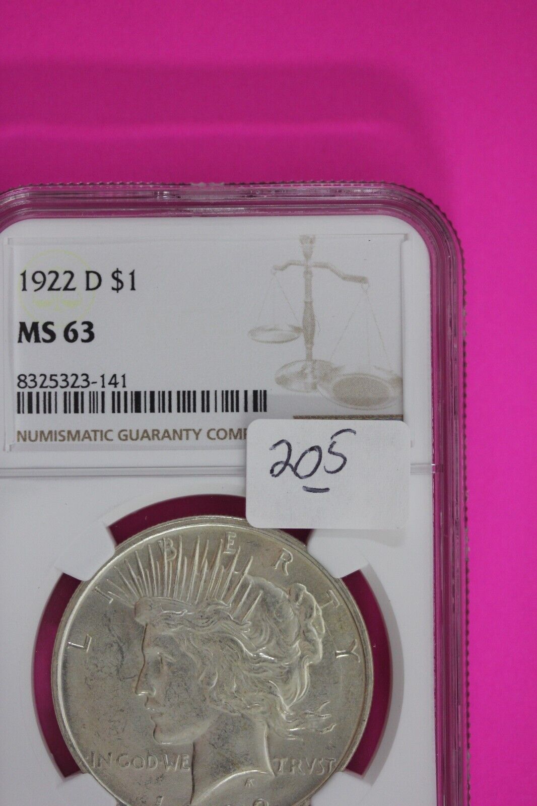 1922 D MS 63 Liberty Peace Silver Dollar NGC Certified Authentic Graded Slab 205