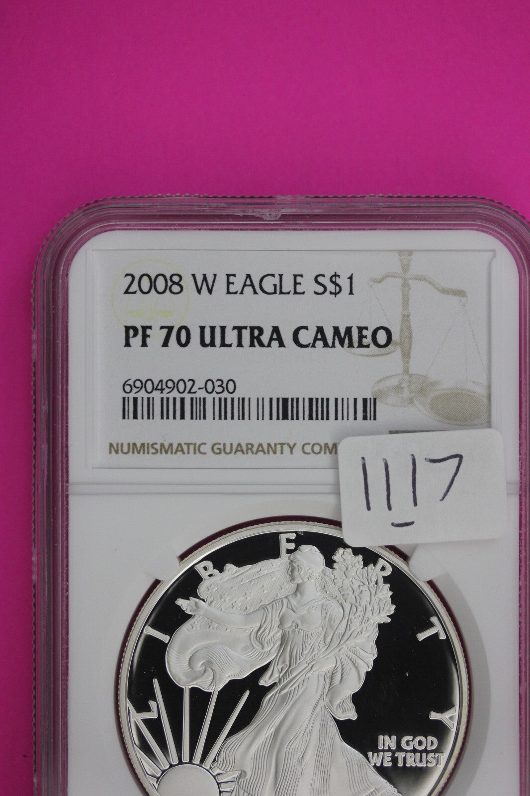 2008 W PF 70 Silver American Eagle Ultra Cameo Authentic Proof Coin NGC 1117