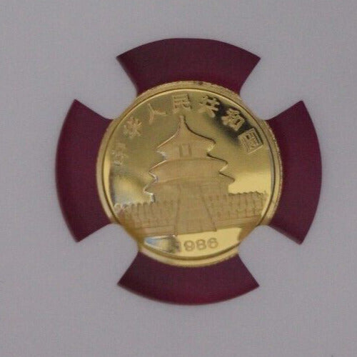 1986 Unc Details Bent 1986 Gold China Panda 1/10 Ounce .999 Fine NGC Slab 821