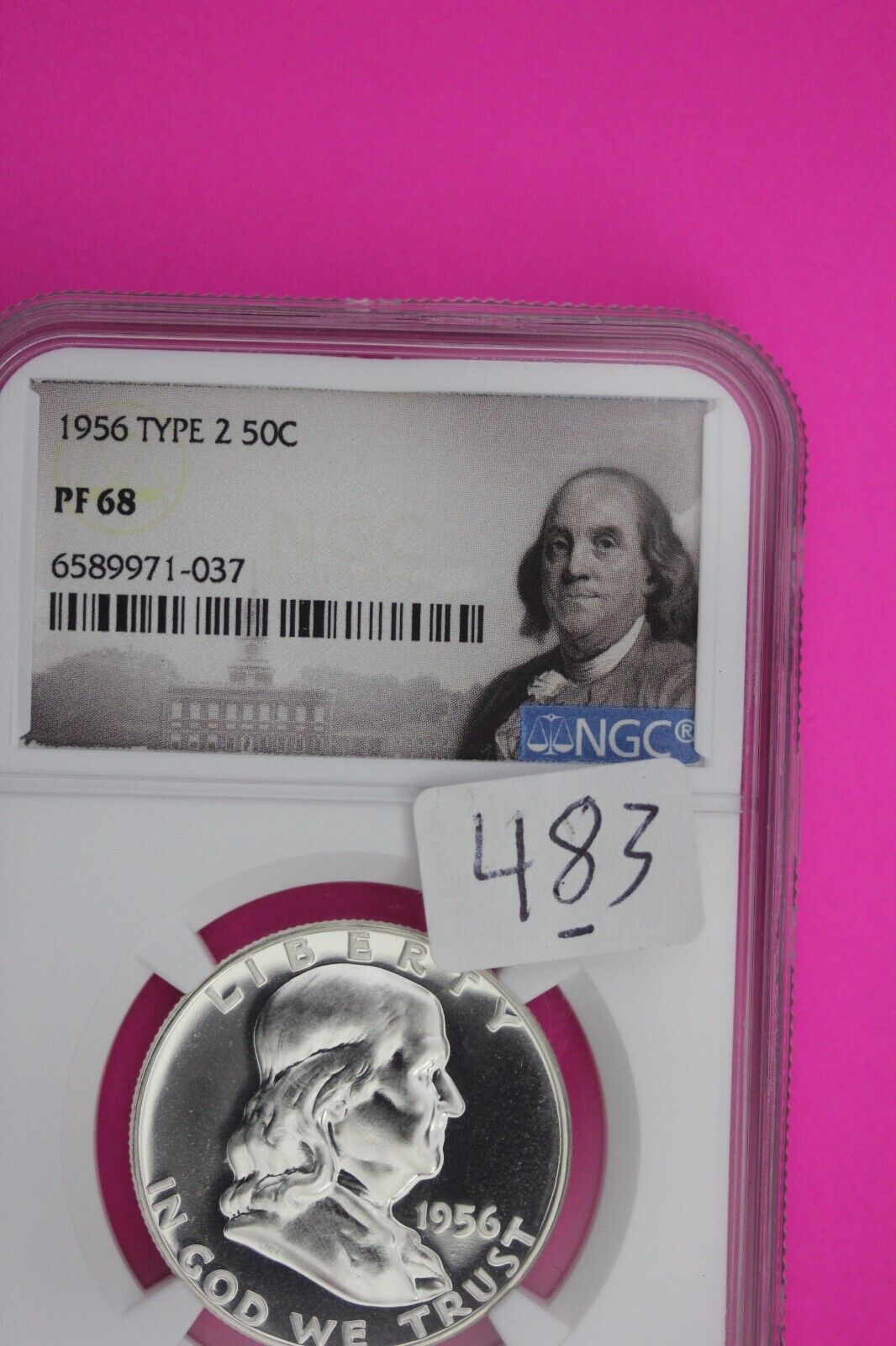 1956 T2 PF 68 Ben Franklin Half Dollar NGC Graded Certified Authentic Slab 483
