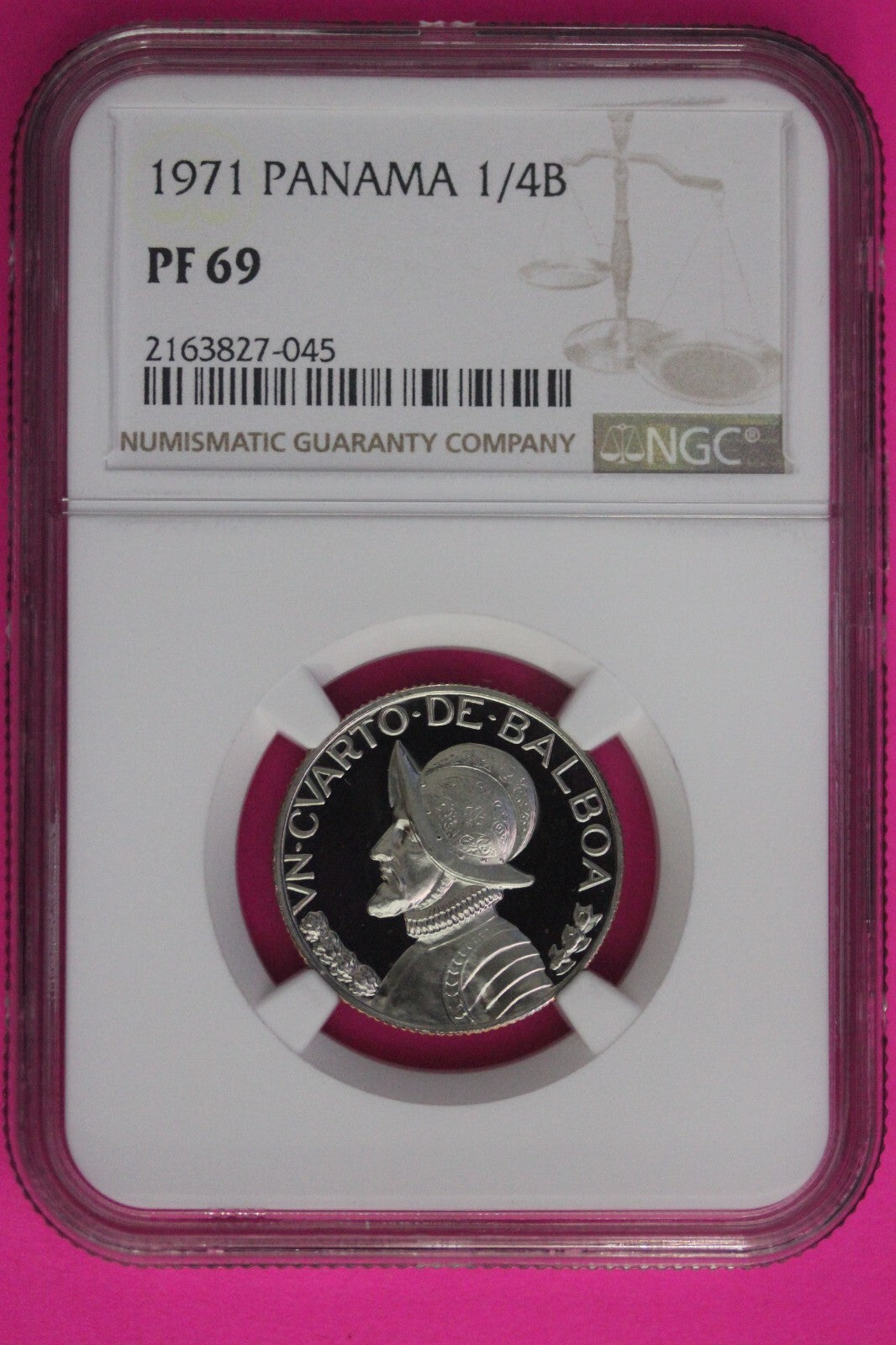 Top Pop 1971 Panama PF 69 Proof 1/4 Balboa NGC Graded Certified Slab 1023