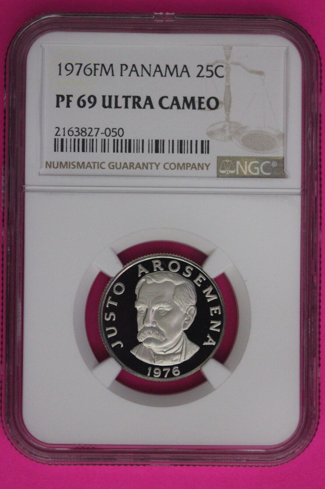 1976 Panama PF 69 Ultra Cameo Proof 25 Centesimos NGC Graded Certified Slab 1029