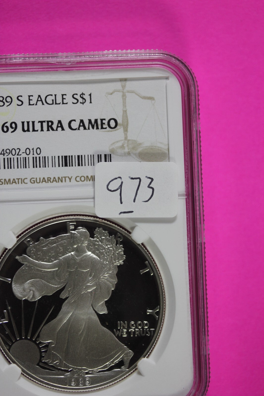 1989 S PF 69 Silver American Eagle Deep Cameo Authentic Proof Coin NGC Slab 973