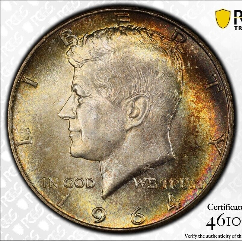 Toned Color 1964 P MS 65 John Kennedy Half Dollar PCGS Trueview Slab 1516