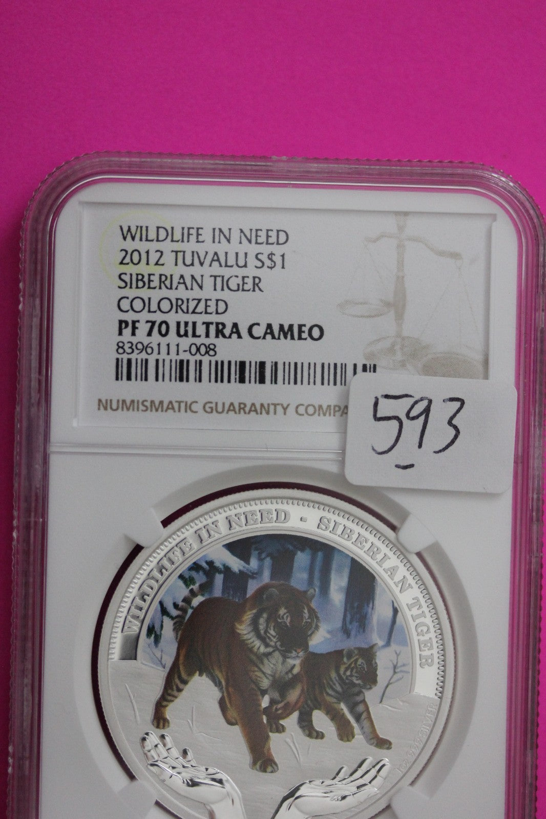 Siberian Tiger 2012 Tuvalu PF 70 NGC Colorized Wildlife in Need 1 OZ Silver 593