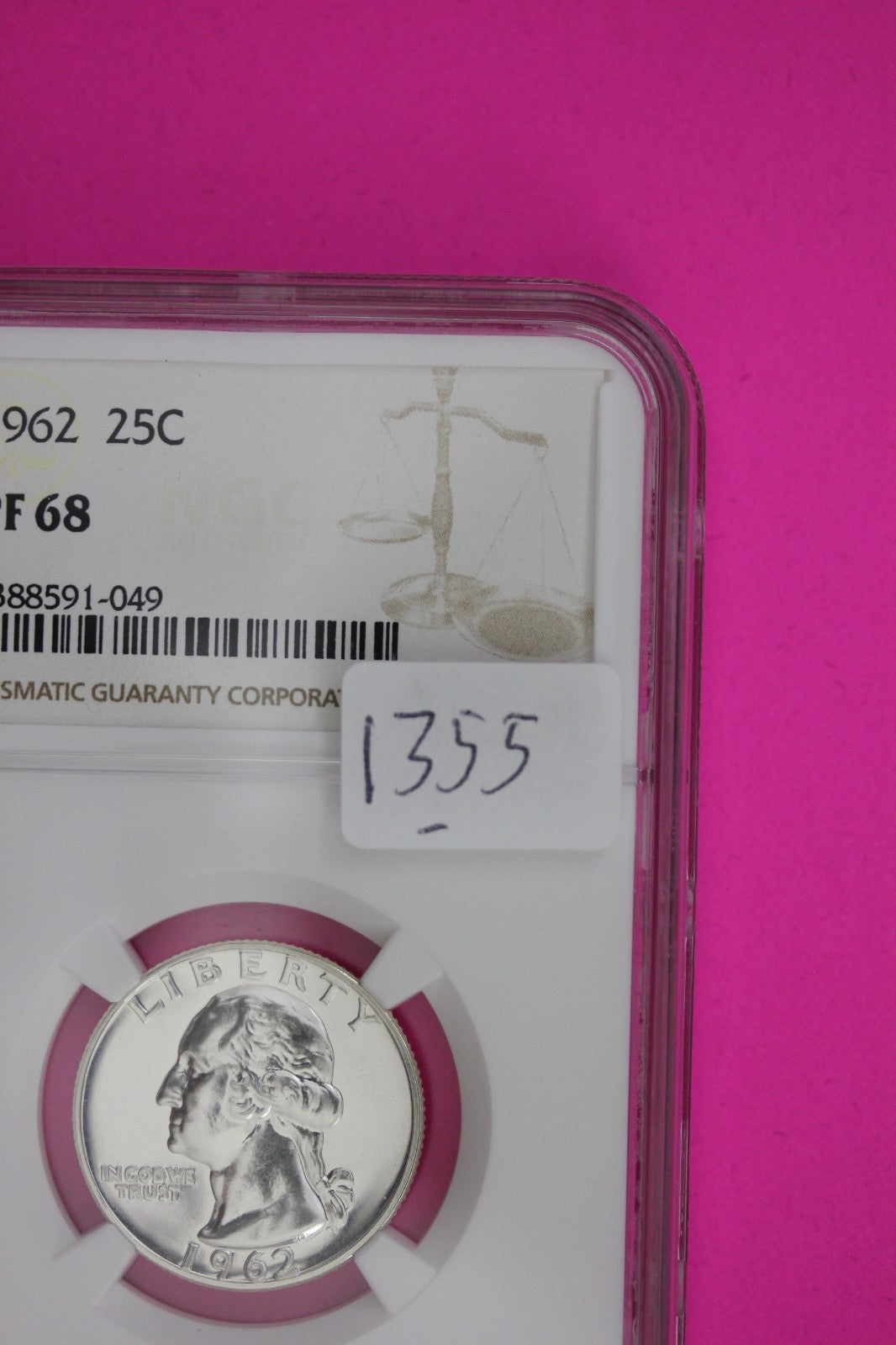 1962 PF 68 Proof Washington Silver Quarter NGC Certified Graded Authentic 1355