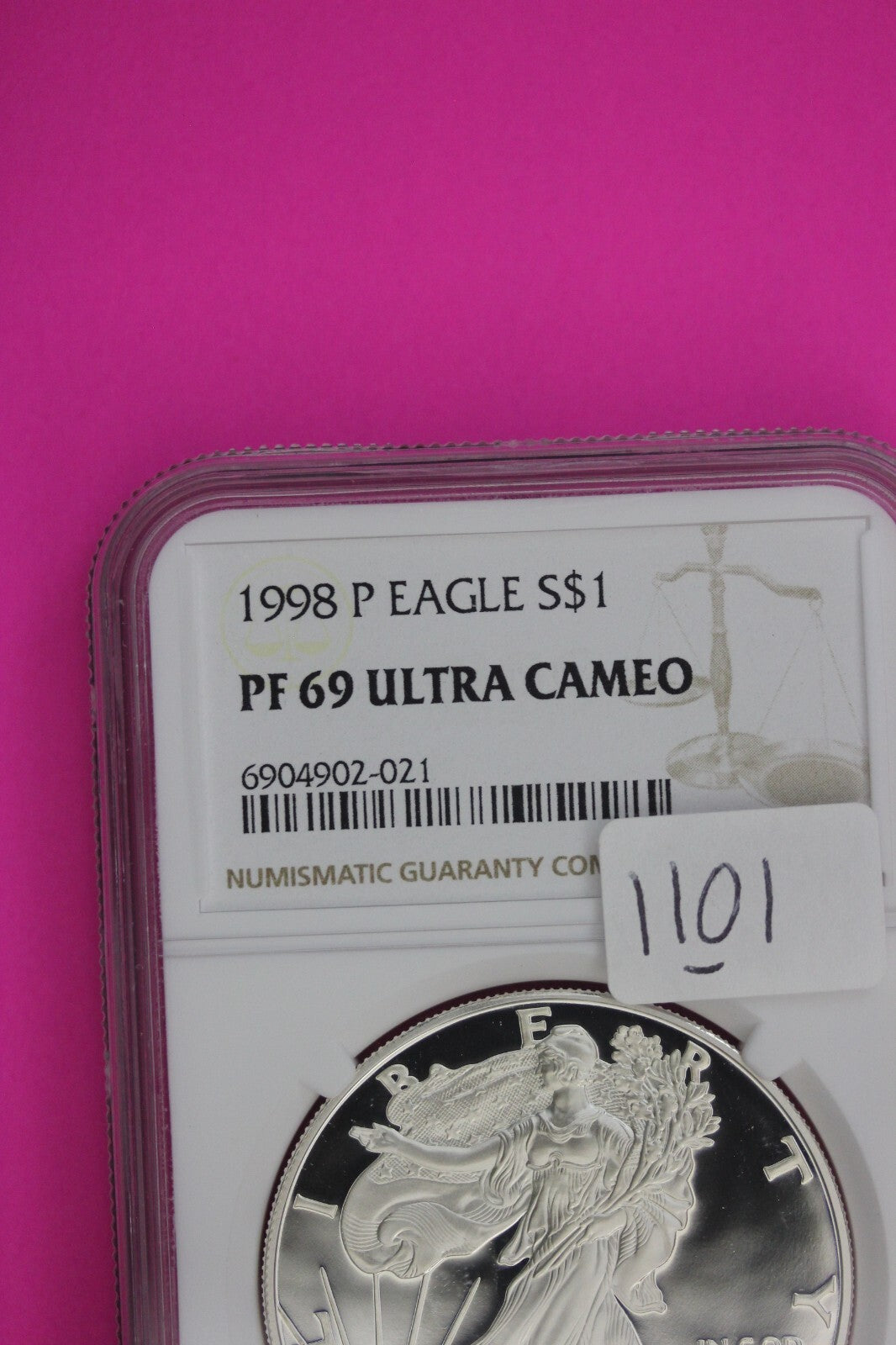1998 P PF 69 Silver American Eagle Ultra Cameo Authentic Proof Coin NGC 1101