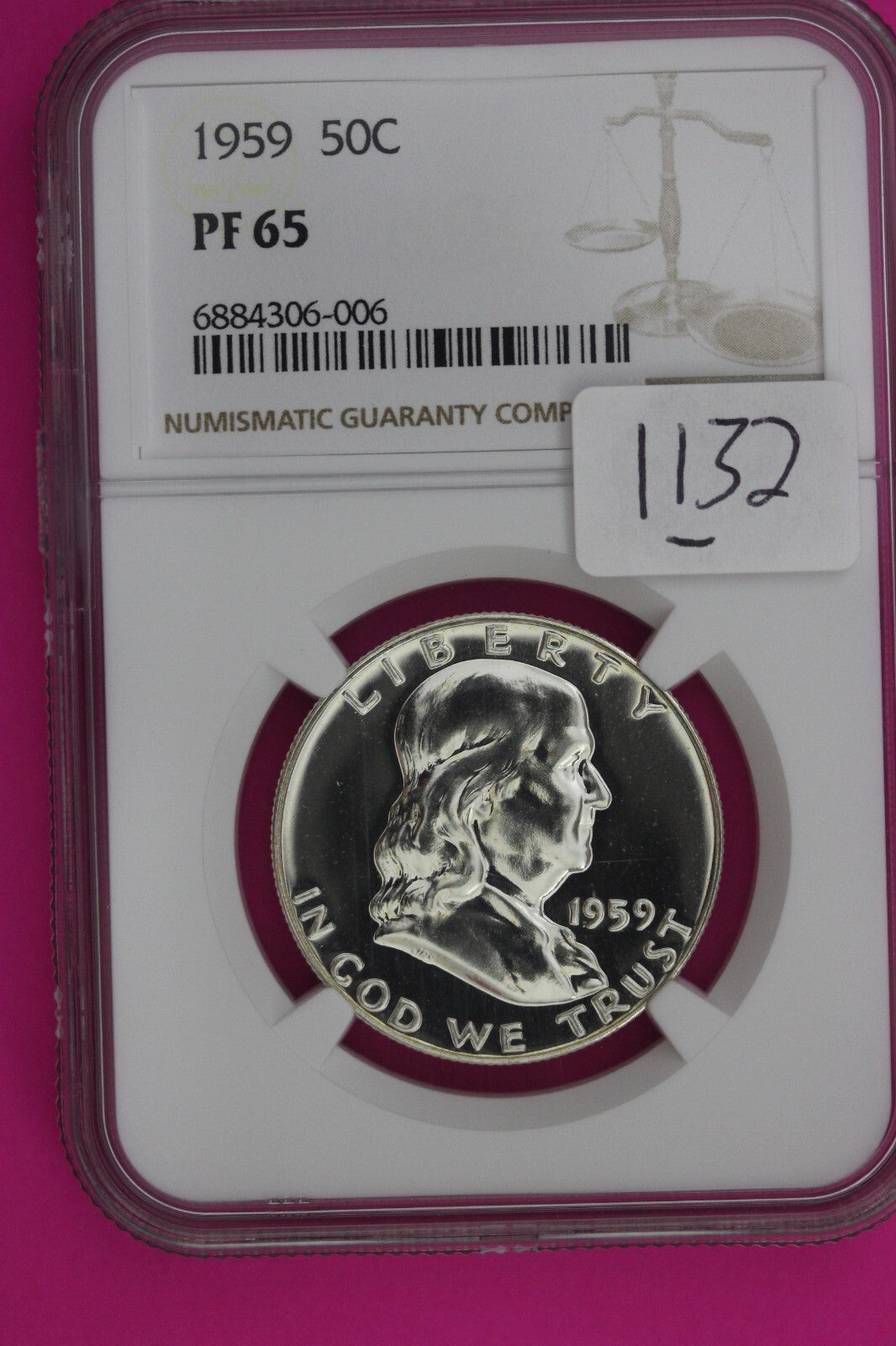 1959 PF 65 Ben Franklin Half Dollar NGC Graded Certified Authentic Slab 1132