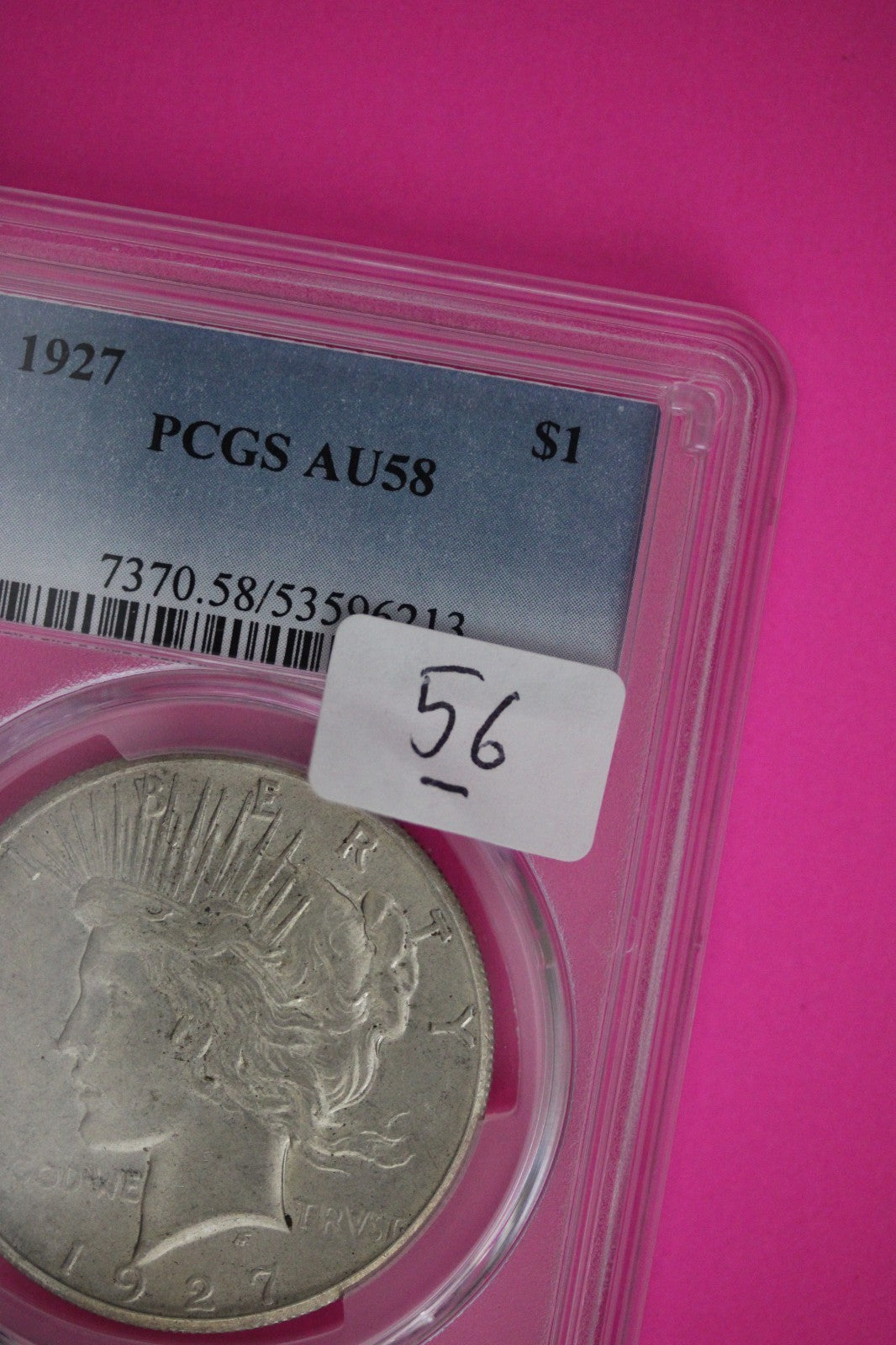 1927 P AU 58 Peace Silver Dollar PCGS Graded Certified Authentic Slab 56