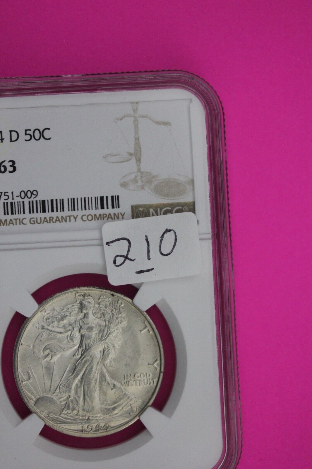 1944 D MS 63 Walking Liberty Half Dollar NGC Graded Certified Authentic 210