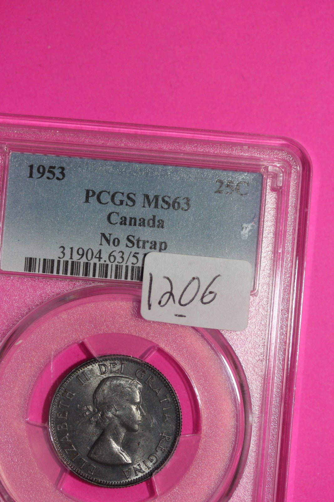 Rainbow Toned 1953 MS 63 Canada Quarter No Strap PCGS Certified Graded Slab 1206