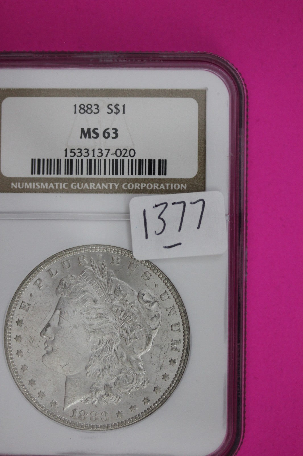 1883 P MS 63 Liberty Morgan Silver Dollar Coin NGC Certified Authentic Slab 1377