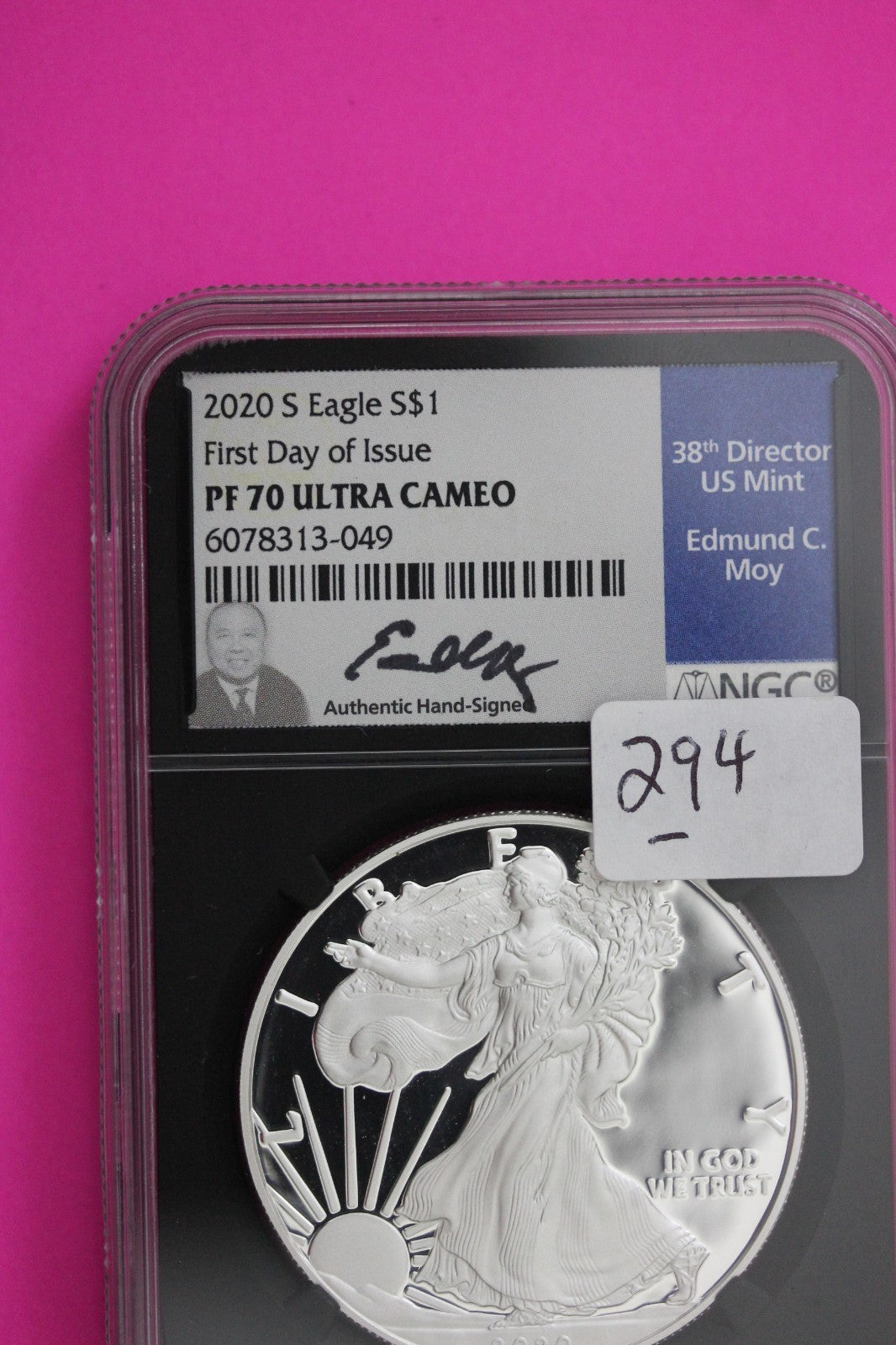 2020 S PF 70 Silver American Eagle DCAM Proof Moy Signature NGC Certified 294