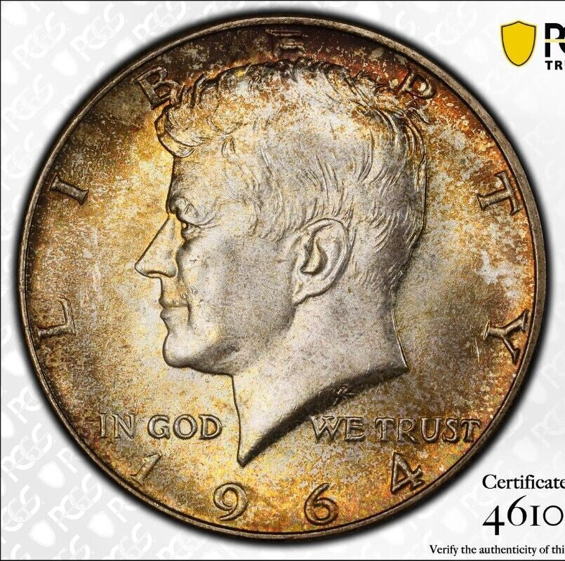 Toned Color 1964 P MS 65 Kennedy Half Dollar PCGS Certified Trueview Slab 1463
