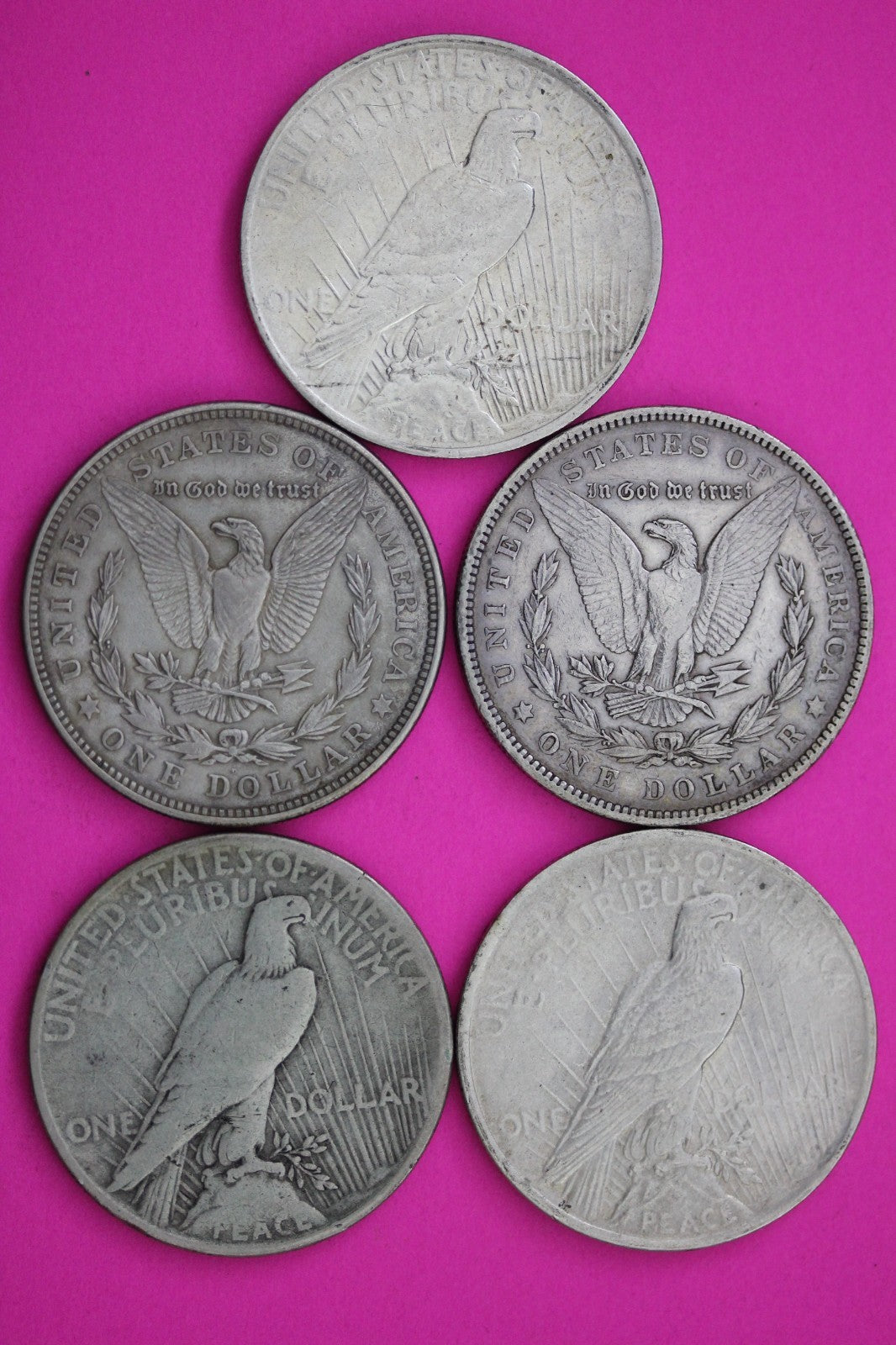 5 Authentic Silver Dollars You Get the Coins In Pics Morgan Peace U.S.A. Seller