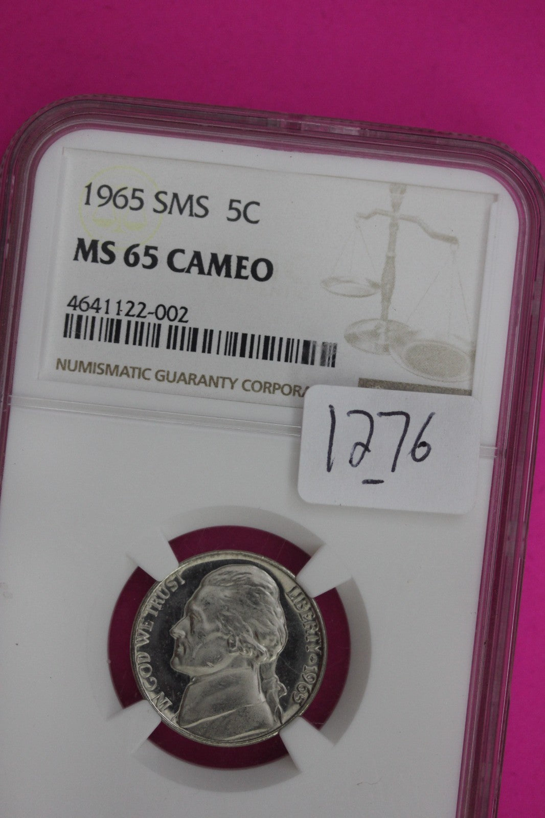1965 SMS MS 65 Cameo Jefferson Nickel NGC Certified Graded Authentic Slab 1276