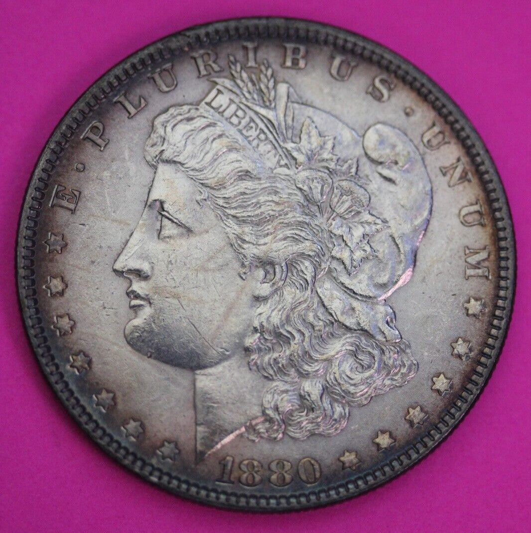 Rainbow Toned 1880 P Morgan Lady Liberty Silver Dollar Scarce Key Date Coin 374