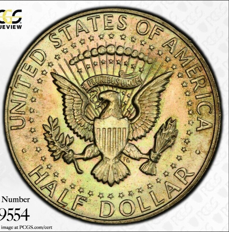 Toned 1968 D Silver MS 64 John F Kennedy Silver Half Dollar PCGS Graded Slab 148