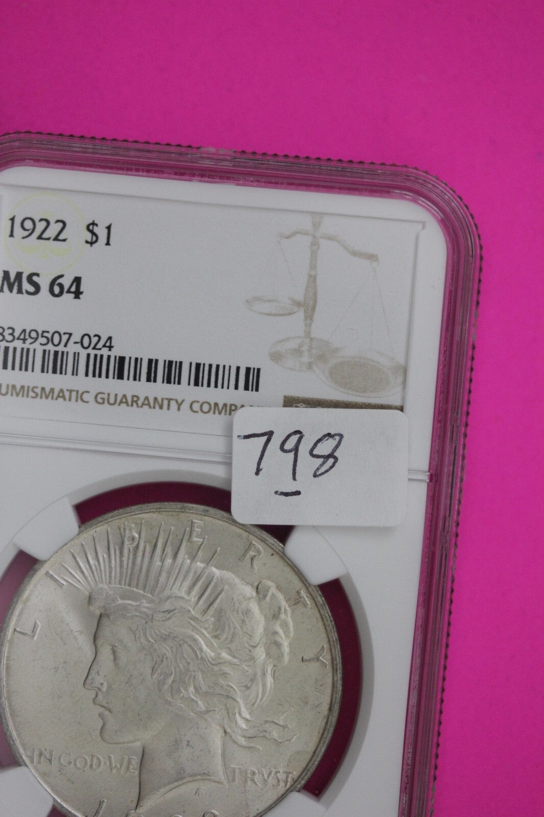1922 P MS 64 Liberty Peace Silver Dollar NGC Certified Graded Authentic Coin 798