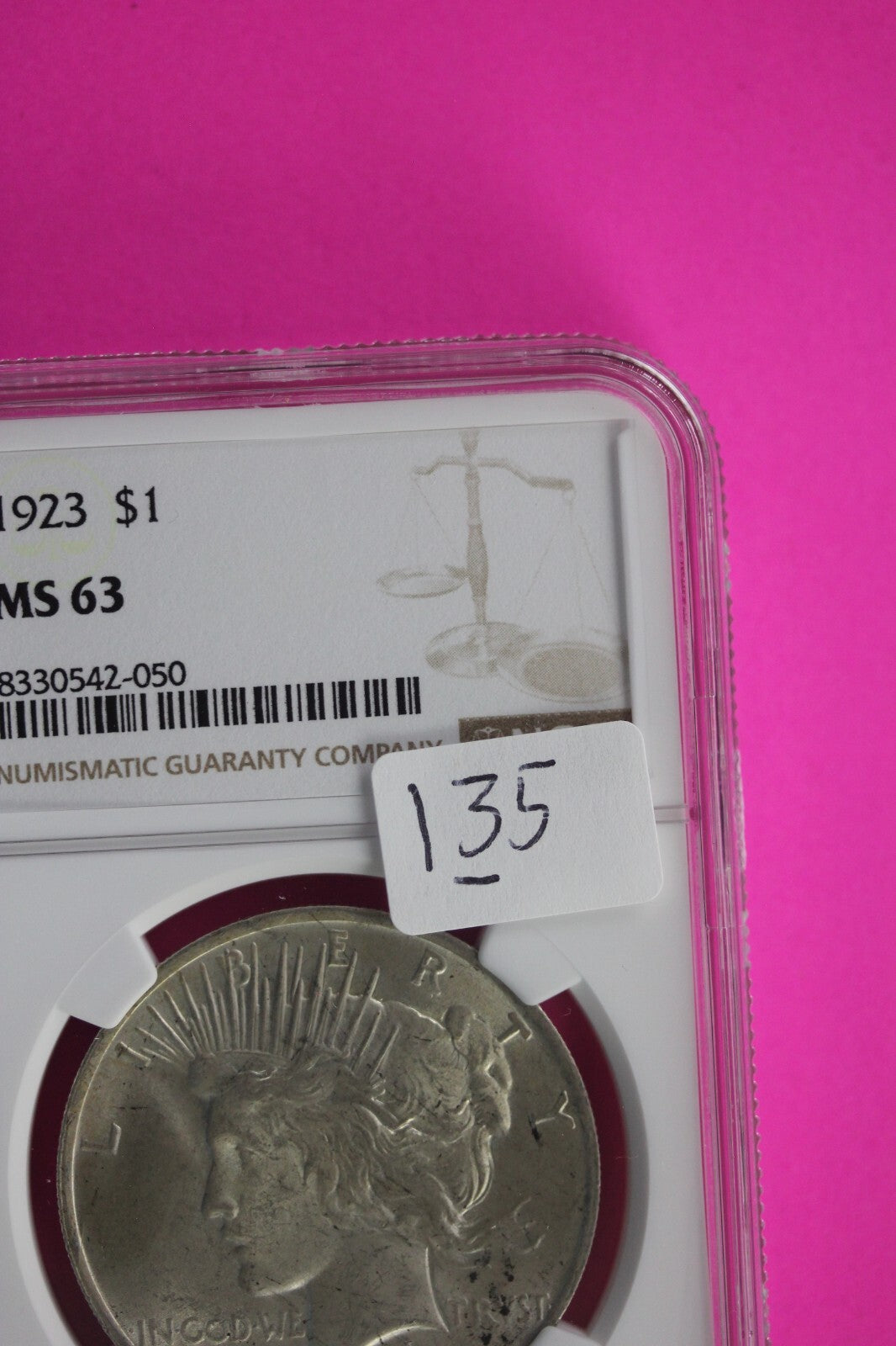 1923 P MS 63 Liberty Peace Silver Dollar NGC Certified Authentic Graded Slab 135