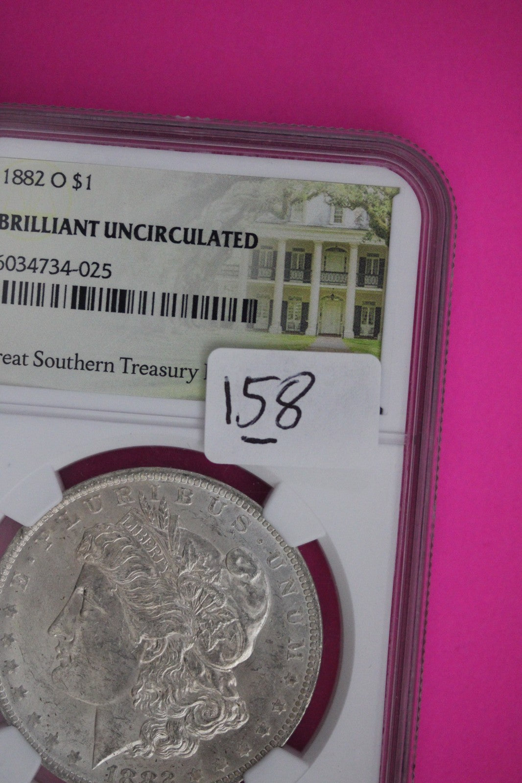 1882 O BU Southern Treasury Hoard Liberty Morgan Silver Dollar NGC Slab 158