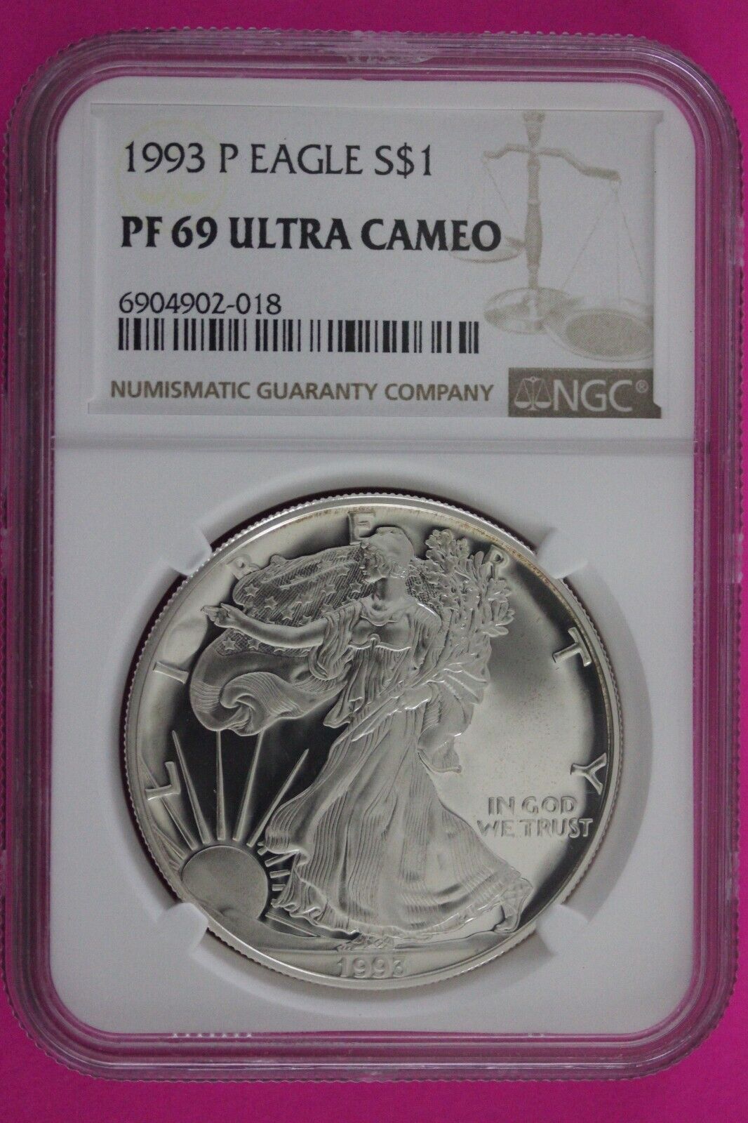 1993 P PF 69 Silver American Eagle Deep Cameo Authentic Proof Coin NGC Slab 999