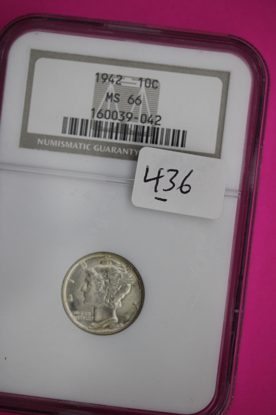 1942 P MS 66 Mercury Winged Liberty Dime NGC Certified Graded Authentic Slab 436