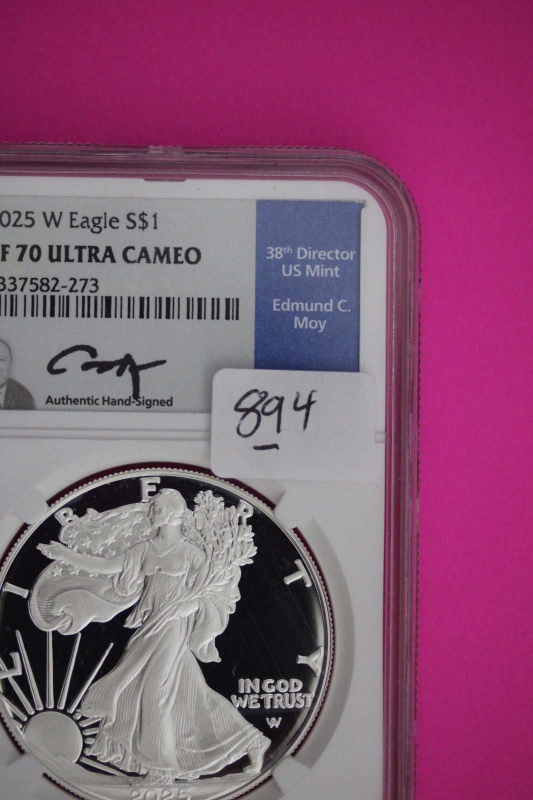 2025 W PF 70 Silver Eagle Moy Signature Proof Ultra Cameo 1 OZ NGC Slab 894